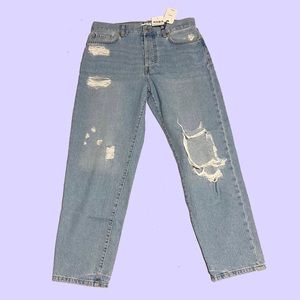 high rise ripped mom jeans with tapered leg